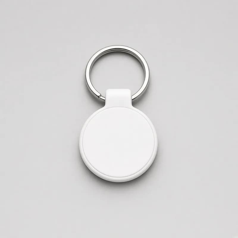 Reference photo of a small round Bluetooth finder tag on a key ring