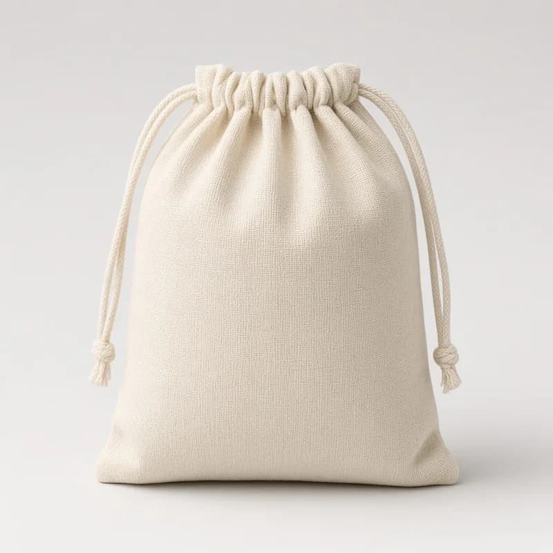 Reference photo of a natural cotton drawstring pouch