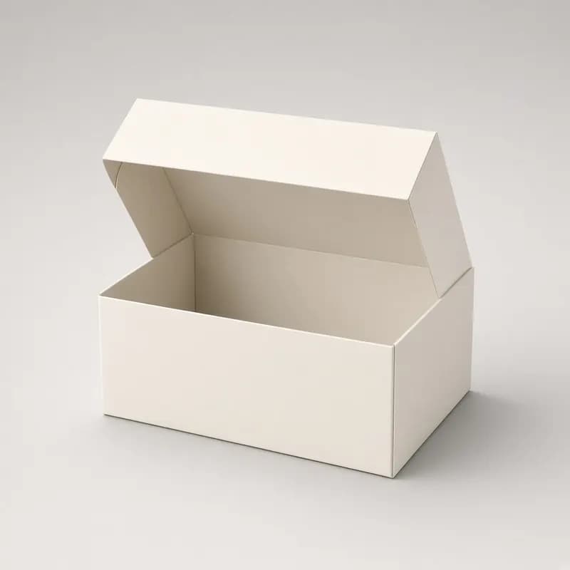 Reference photo of a rigid mailer box with a printed lid