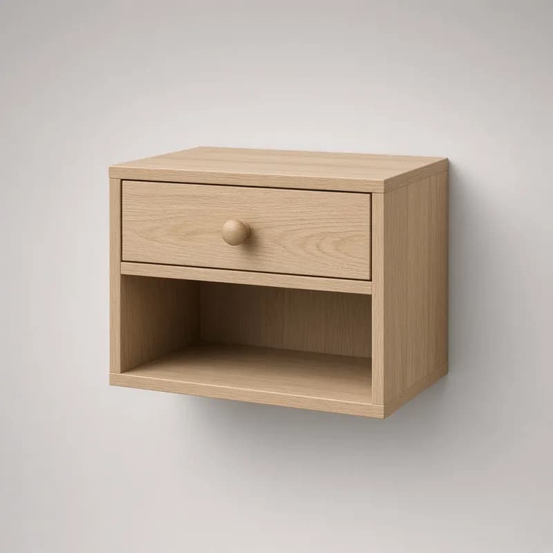 Reference photo of a small floating bedside shelf with one drawer