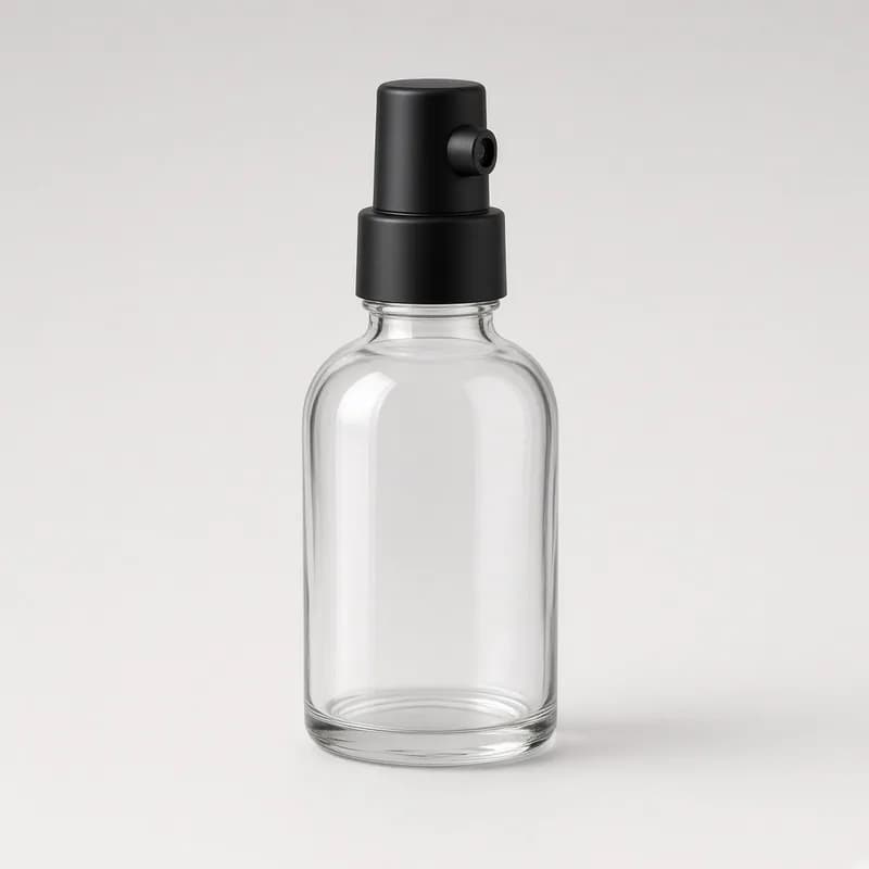 Reference photo of a clear glass oil mister with a pump top