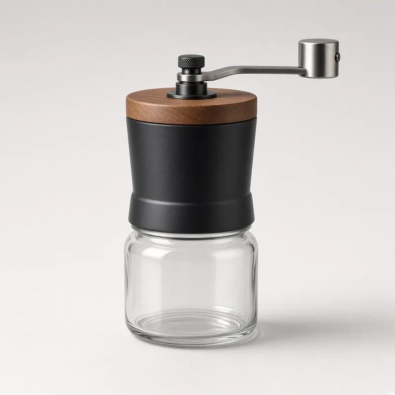 Reference photo of a manual coffee grinder with a crank handle