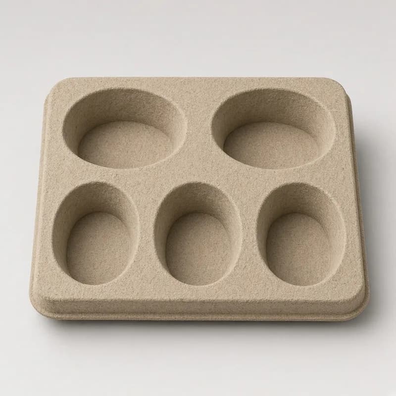 Reference photo of a molded pulp tray with several oval cavities