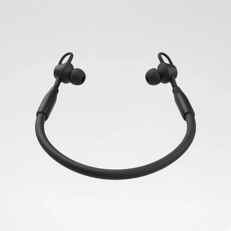 Reference photo of a black Bluetooth neckband earphone with in-ear buds