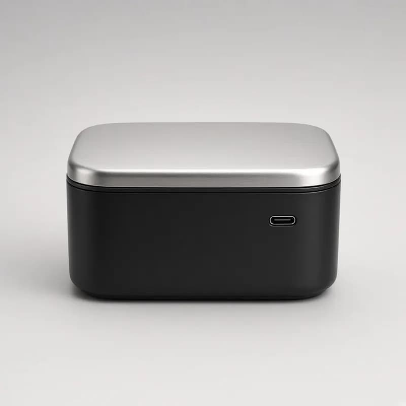 Reference photo of a rechargeable heated lunch box with a sealed lid and inner tray