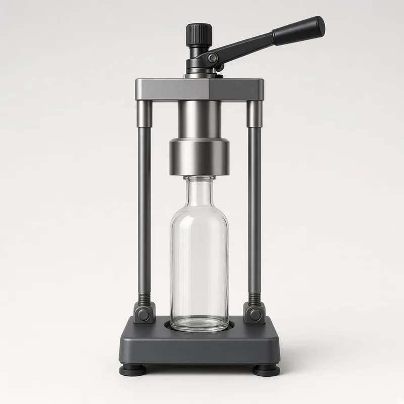 Reference photo of a bench bottle capper with a round bottle under the head