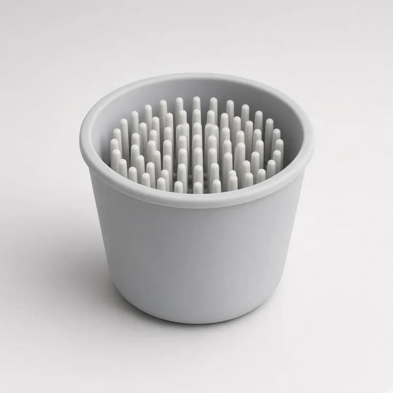 Reference photo of a silicone paw washer cup with soft inner bristles