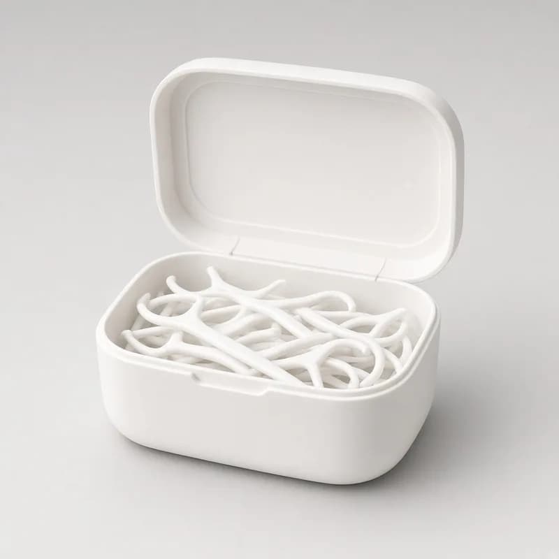 Reference photo of a small travel case filled with dental floss picks