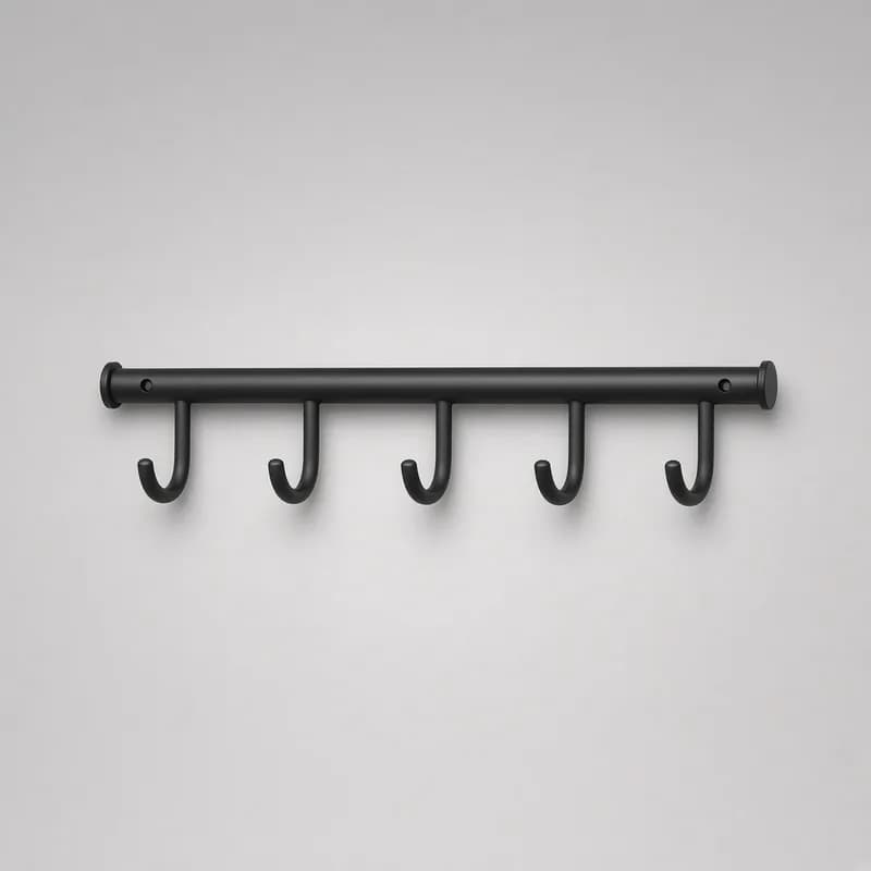 Reference photo of a metal under-cabinet mug rack with hooks