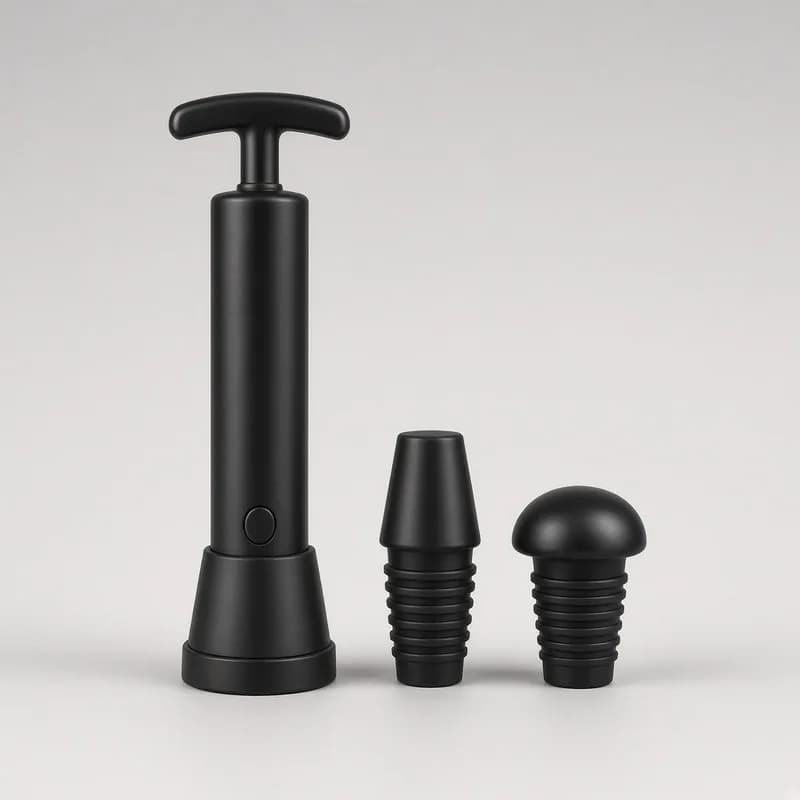 Reference photo of a wine vacuum pump with two bottle stoppers
