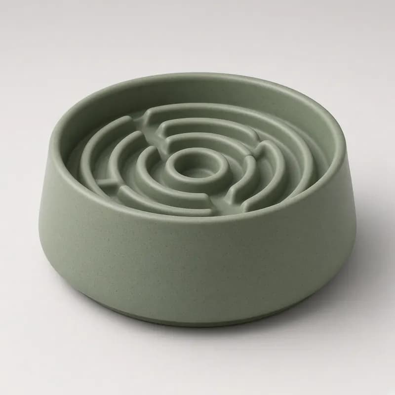 Reference photo of a slow-feed pet bowl with a maze pattern